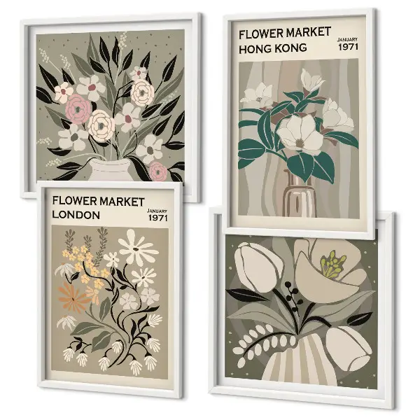 Floral illustrations wall art set London and Hong Kong, multi-piece