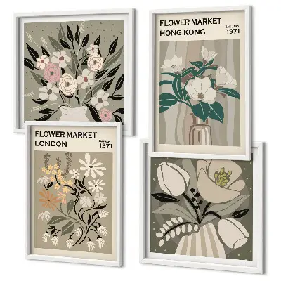 Floral illustrations wall art set London and Hong Kong, multi-piece