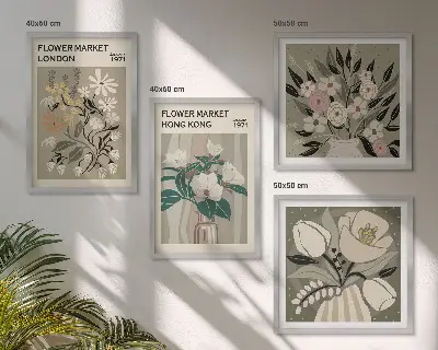 Floral illustrations wall art set London and Hong Kong, multi-piece