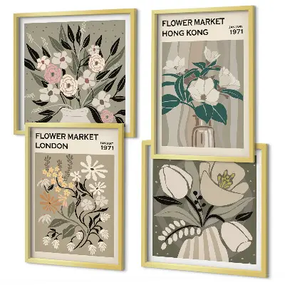 Floral illustrations wall art set London and Hong Kong, multi-piece
