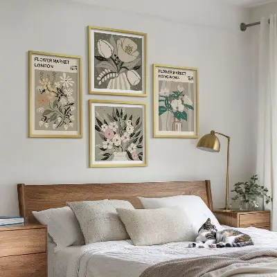Floral illustrations wall art set London and Hong Kong, multi-piece