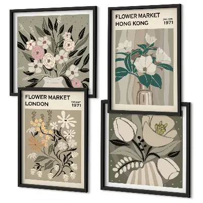 Floral illustrations wall art set London and Hong Kong, multi-piece