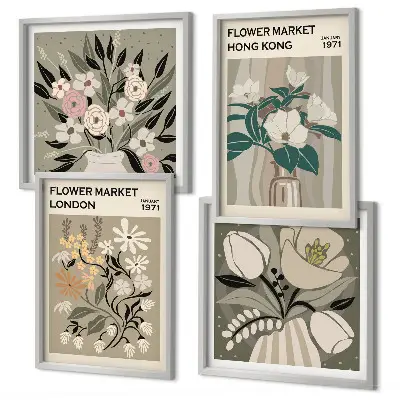 Floral illustrations wall art set London and Hong Kong, multi-piece