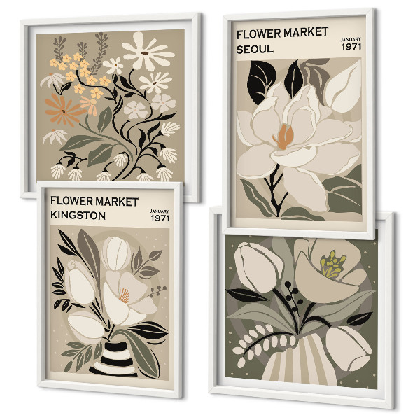 Wall art set Kingston Seoul retro flowers
