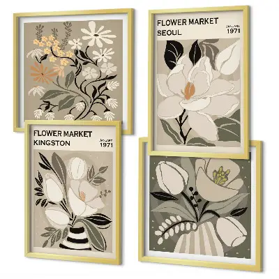 Kingston Seoul retro flowers wall art set retro flowers wall art set