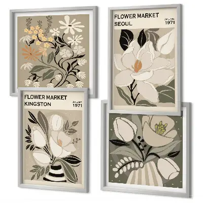 Kingston Seoul retro flowers wall art set retro flowers wall art set