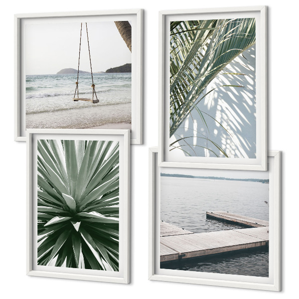 Wall art set Palm leaves swing bridge