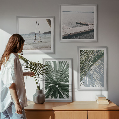 Wall art set Palm leaves swing bridge