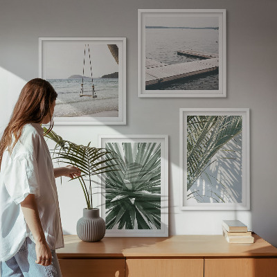 Wall art set Palm leaves swing bridge