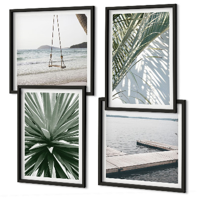 Wall art set Palm leaves swing bridge