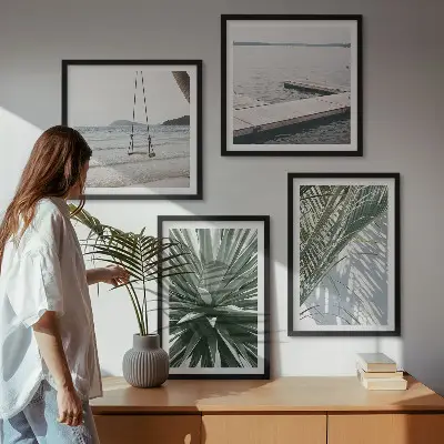 Wall art set palm leaves swing bridge design