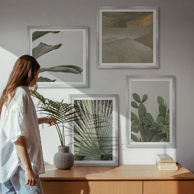 Set of 4 wall art pieces Leaves of tropical plants pastel