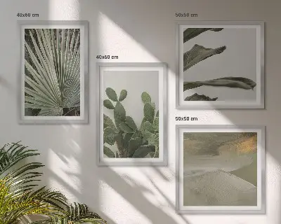 Tropical tropical plant leaves wall art set of 4 pieces in pastel colors