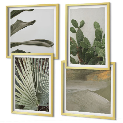 Set of 4 wall art pieces Leaves of tropical plants pastel