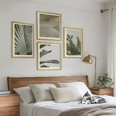 Tropical tropical plant leaves wall art set of 4 pieces in pastel colors