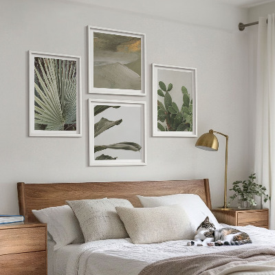 Set of 4 wall art pieces Leaves of tropical plants pastel
