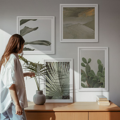 Set of 4 wall art pieces Leaves of tropical plants pastel