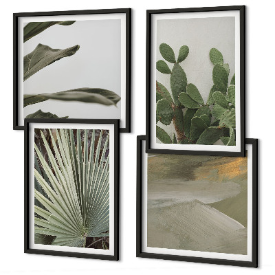 Set of 4 wall art pieces Leaves of tropical plants pastel