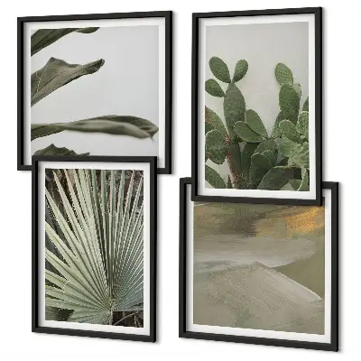 Tropical tropical plant leaves wall art set of 4 pieces in pastel colors
