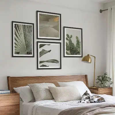 Tropical tropical plant leaves wall art set of 4 pieces in pastel colors