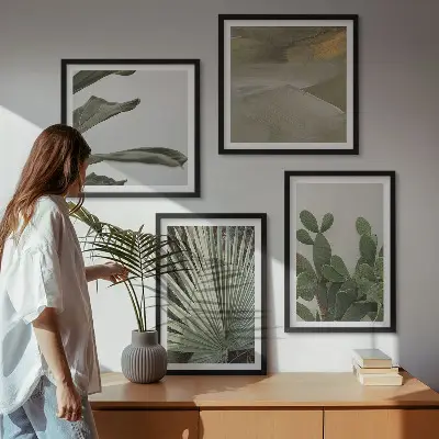 Tropical tropical plant leaves wall art set of 4 pieces in pastel colors
