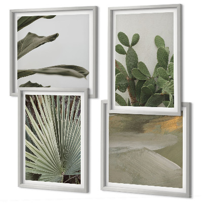 Set of 4 wall art pieces Leaves of tropical plants pastel