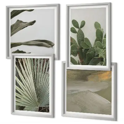 Tropical tropical plant leaves wall art set of 4 pieces in pastel colors