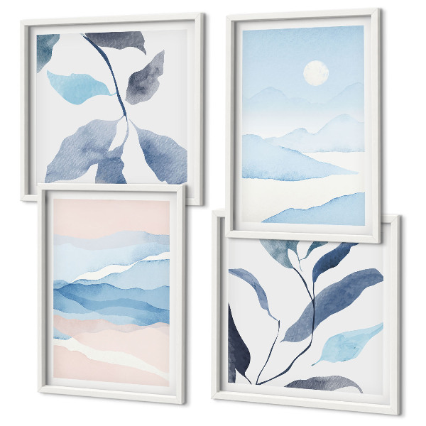 Multi-piece wall decor set Mountain landscapes watercolor plants