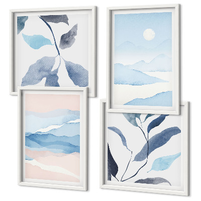 Multi-piece wall decor set Mountain landscapes watercolor plants