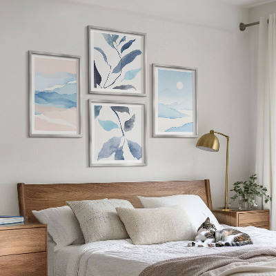 Multi-piece wall decor set Mountain landscapes watercolor plants