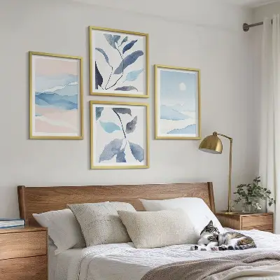 Multi-piece wall decor set mountain landscapes with watercolor plants