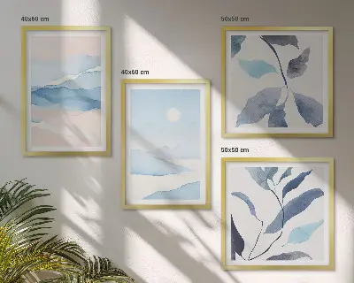 Multi-piece wall decor set mountain landscapes with watercolor plants