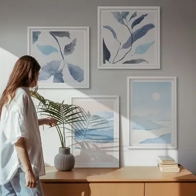 Multi-piece wall decor set mountain landscapes with watercolor plants