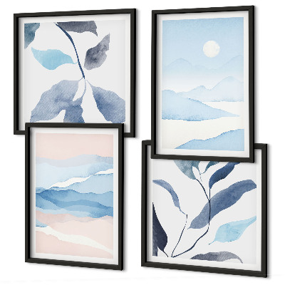 Multi-piece wall decor set Mountain landscapes watercolor plants