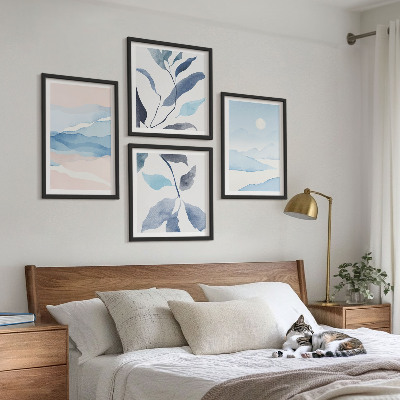 Multi-piece wall decor set Mountain landscapes watercolor plants