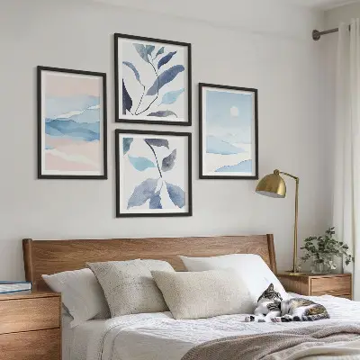 Multi-piece wall decor set mountain landscapes with watercolor plants