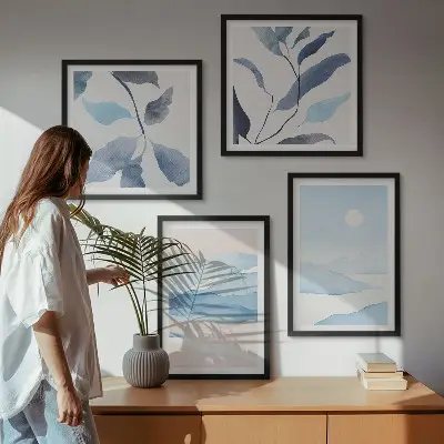 Multi-piece wall decor set mountain landscapes with watercolor plants