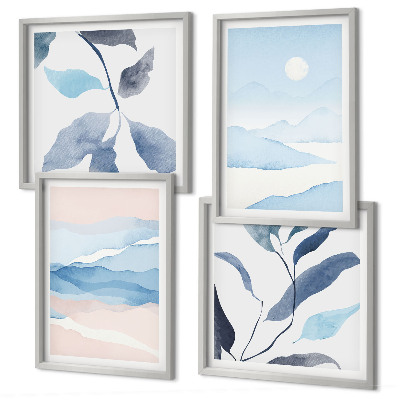 Multi-piece wall decor set Mountain landscapes watercolor plants