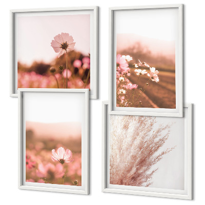 Set of 4 wall art pieces Wildflowers in the meadows in summer