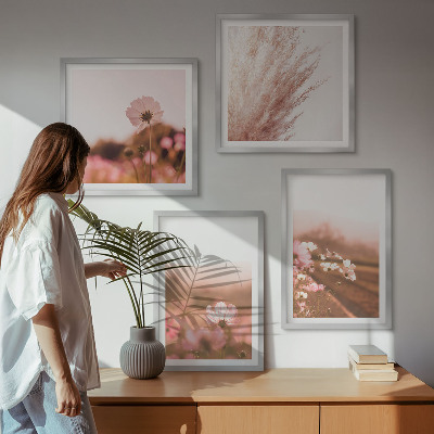 Set of 4 wall art pieces Wildflowers in the meadows in summer