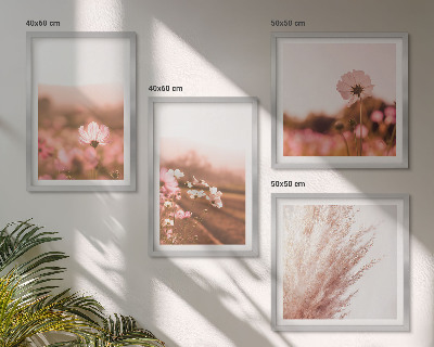 Set of 4 wall art pieces Wildflowers in the meadows in summer