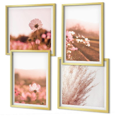 Set of 4 wall art pieces Wildflowers in the meadows in summer