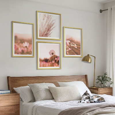 Set of 4 wall art pieces Wildflowers in the meadows in summer