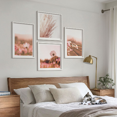 Set of 4 wall art pieces Wildflowers in the meadows in summer
