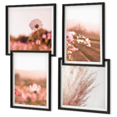 Set of 4 wall art pieces Wildflowers in the meadows in summer