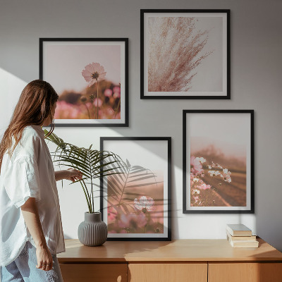Set of 4 wall art pieces Wildflowers in the meadows in summer