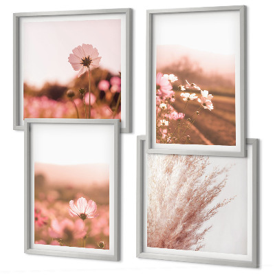 Set of 4 wall art pieces Wildflowers in the meadows in summer