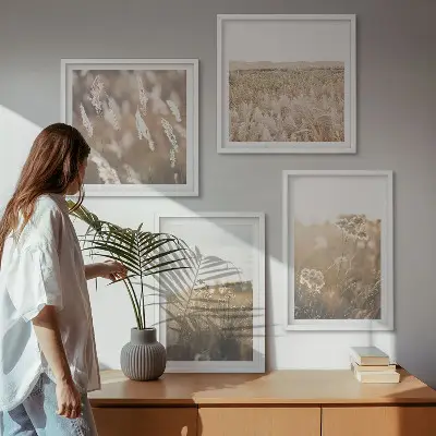 Multi-piece wall decor set landscape with grass and flowers in warm tones