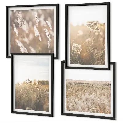 Multi-piece wall decor set landscape with grass and flowers in warm tones