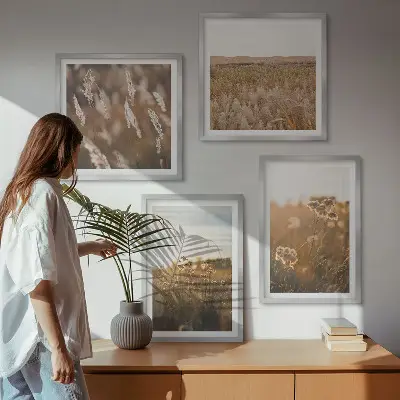 Summer meadows flowers sunset wall art set of 4 pieces